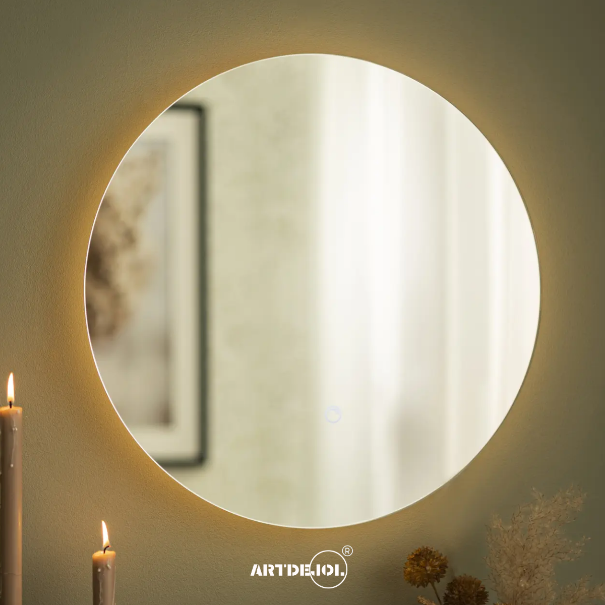 Espejo Led Luz Cálida Circular Diámetro 50 cm Imagen Hd