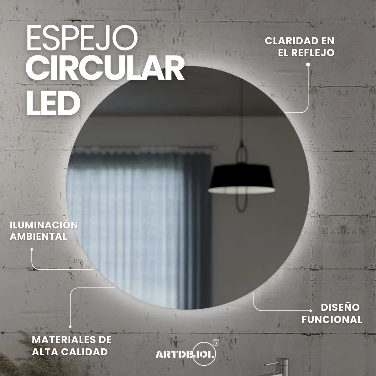 Foto 3 | Espejo Led Luz Cálida Circular Diámetro 120 Cm Imagen Hd