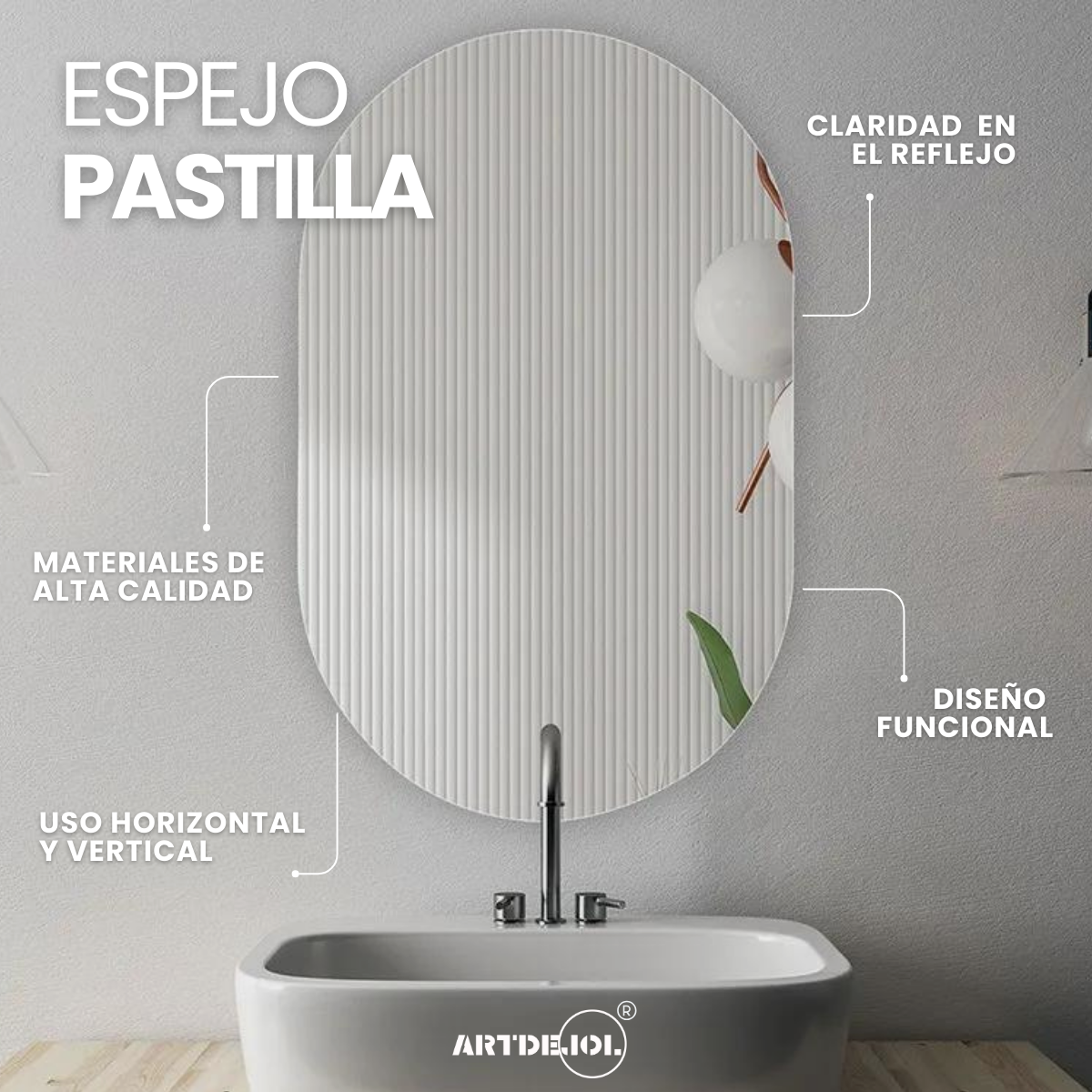 Foto 3 pulgar | Espejo Decorativo Forma  Pastilla 30 X 50 Imagen Hd