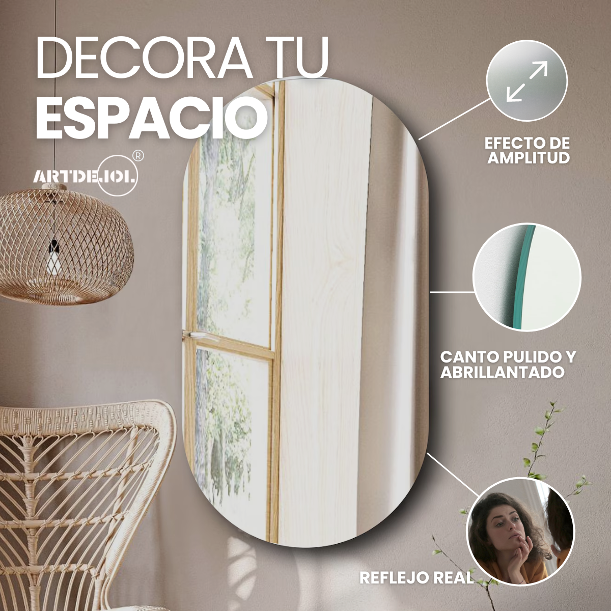 Foto 4 pulgar | Espejo Decorativo Forma  Pastilla 30 X 50 Imagen Hd
