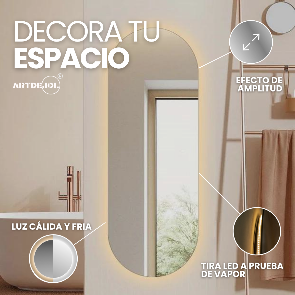 Foto 5 pulgar | Espejo Decorativo Forma  Pastilla 50 X 70 Luz Led Cálida