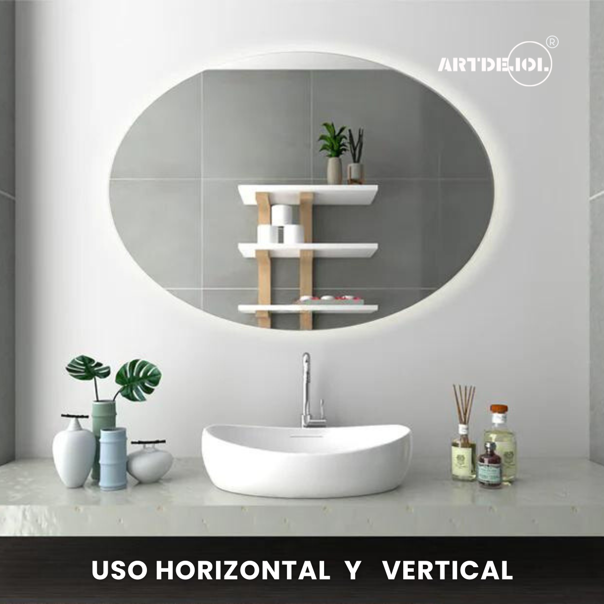 Foto 4 pulgar | Espejo Luz Led Cálido Ovalado 40 X 80 Cm Decoración Hogar