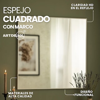 Foto 2 | Espejo De Pared Cuadrado Con Marco En Aluminio Negro 70 X 70 Cm