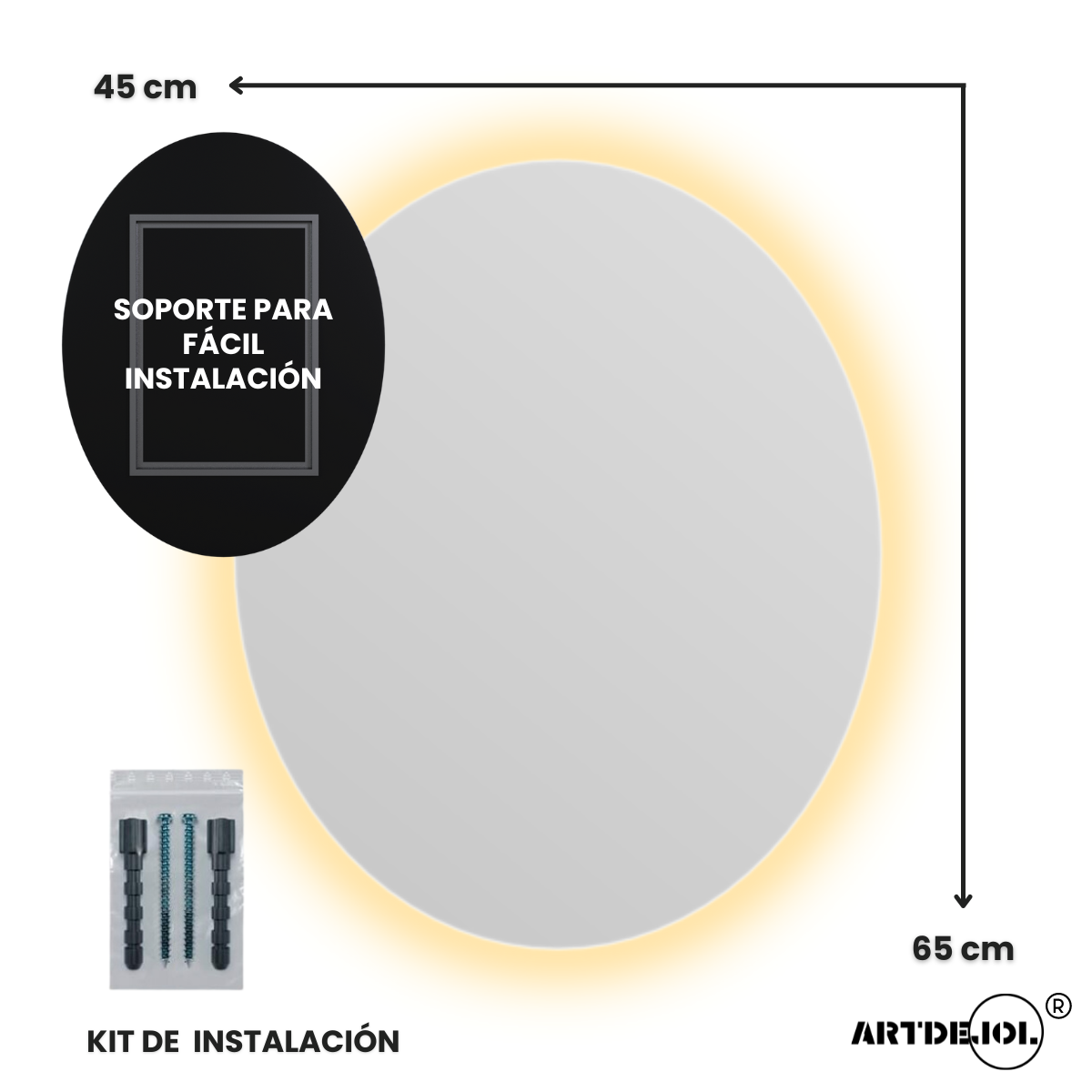 Foto 7 | Espejo Luz Led Cálido Ovalado 65 X 45 Cm Decoración Hogar