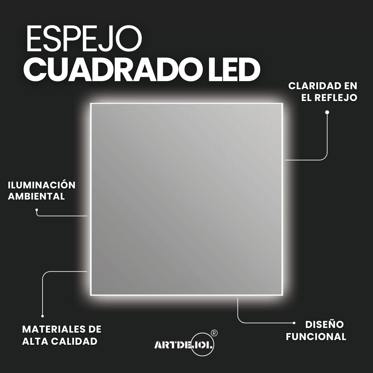 Foto 3 | Espejo con Luz Led Cálida Cuadrado 60 x 60 Decoración Hogar