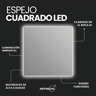 Foto 3 | Espejo con Luz Led Cálida Cuadrado 80 x 80 Decoración Hogar