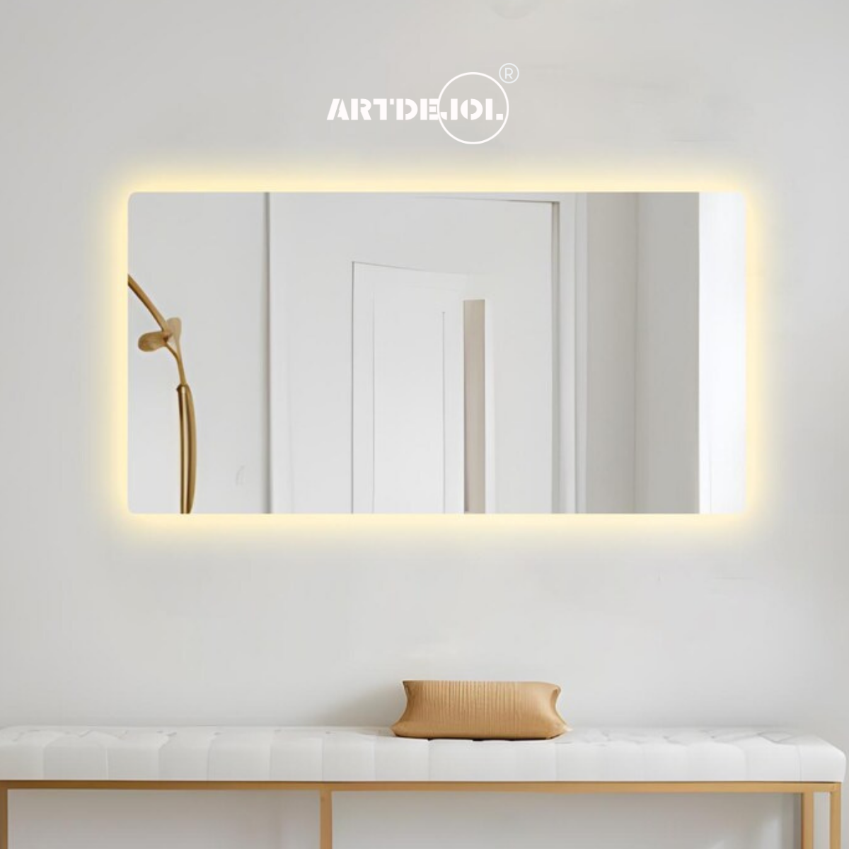 Espejo Rectangular Con Luz Led Cálida 70x90 Cm Decoración Hogar