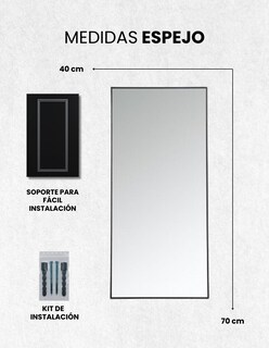 Foto 7 | Espejo Artdejol Rectangular con Marco Aluminio Metálico Negro 40 x 70 cm
