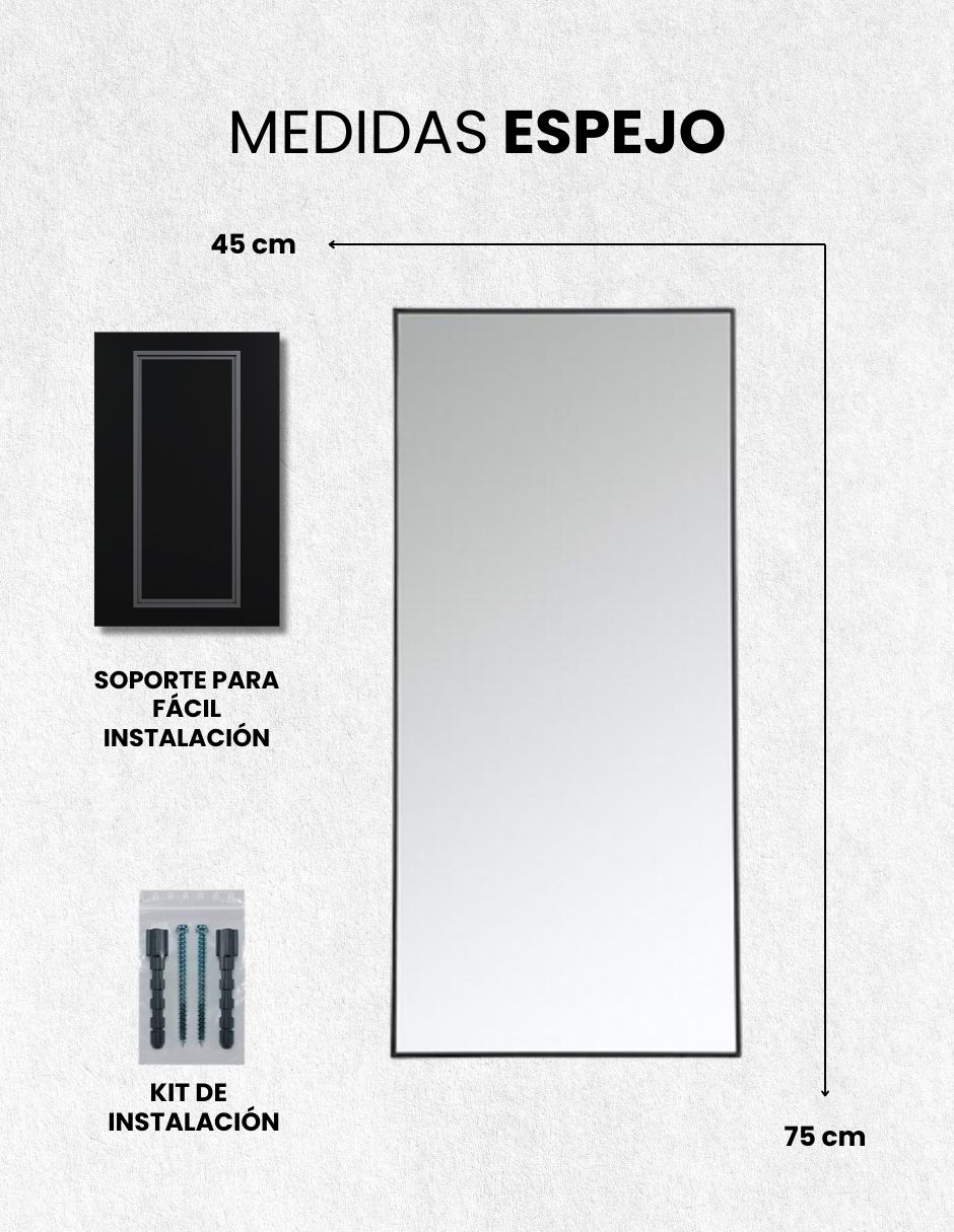 Foto 8 | Espejo Artdejol Rectangular con Marco Aluminio Metálico Negro 45 x 75 cm