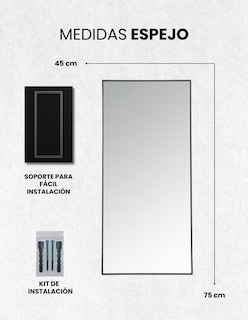 Foto 8 | Espejo Artdejol Rectangular con Marco Aluminio Metálico Negro 45 x 75 cm