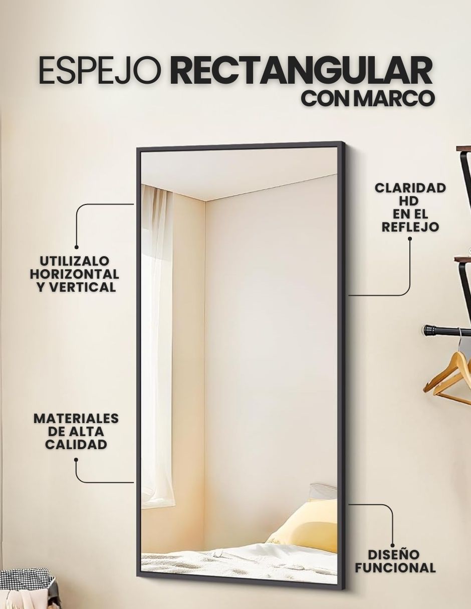 Foto 6 | Espejo Artdejol Rectangular con Marco Aluminio Metálico Negro 60 x 90 cm