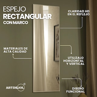 Foto 3 | Espejo Artdejol Rectangular con Marco Aluminio Metálico Negro 50 x 80 cm