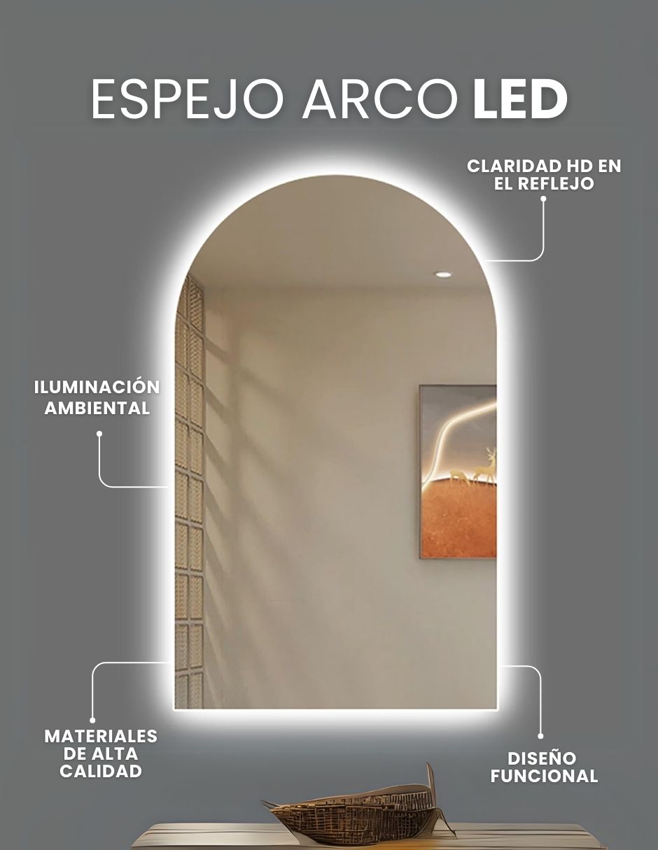 Foto 4 pulgar | Espejo Con Luz Led Cálida Forma Arco 60 X 120 Cm