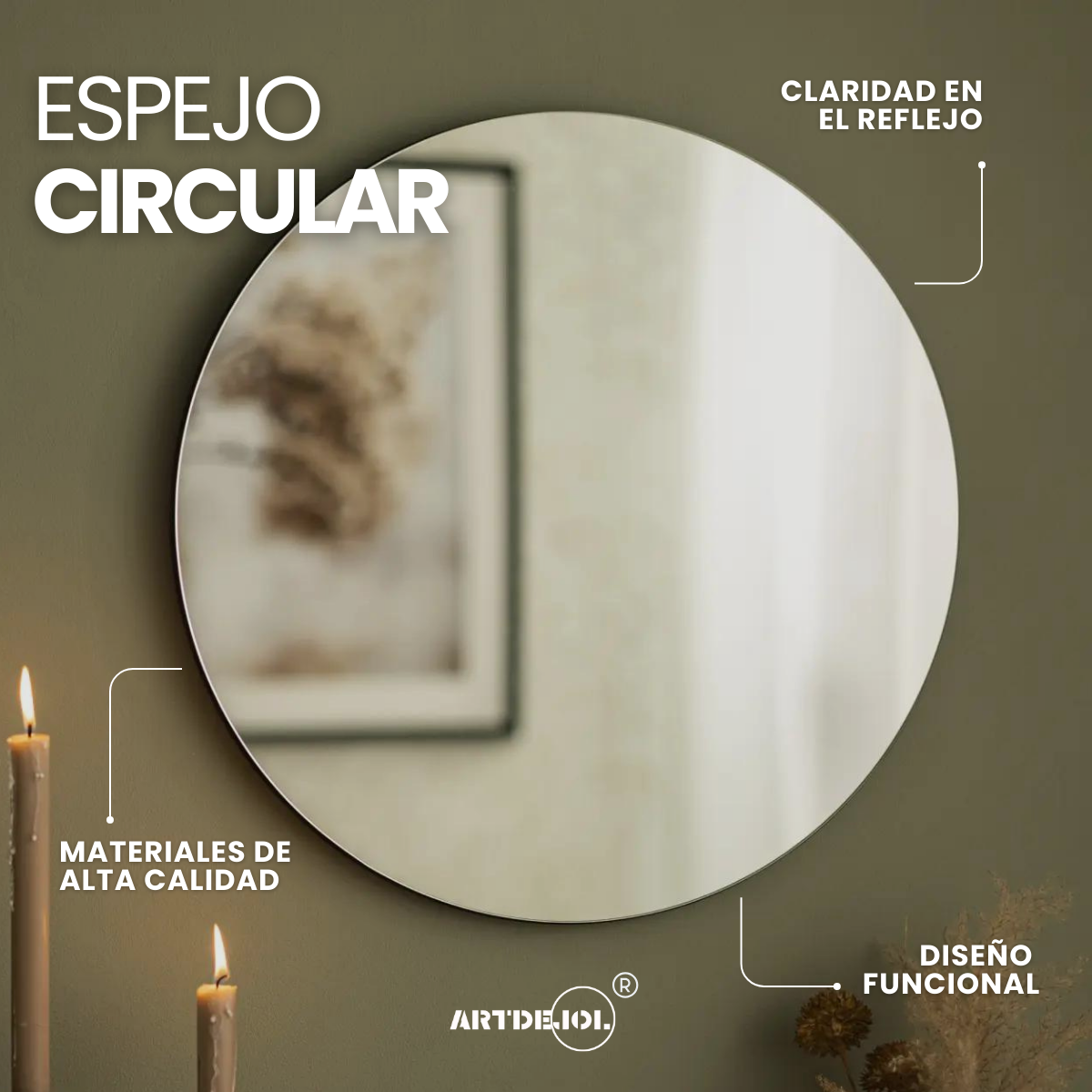 Foto 4 pulgar | Espejo Circular Diámetro 60 Cm Imagen Sin Distorsión