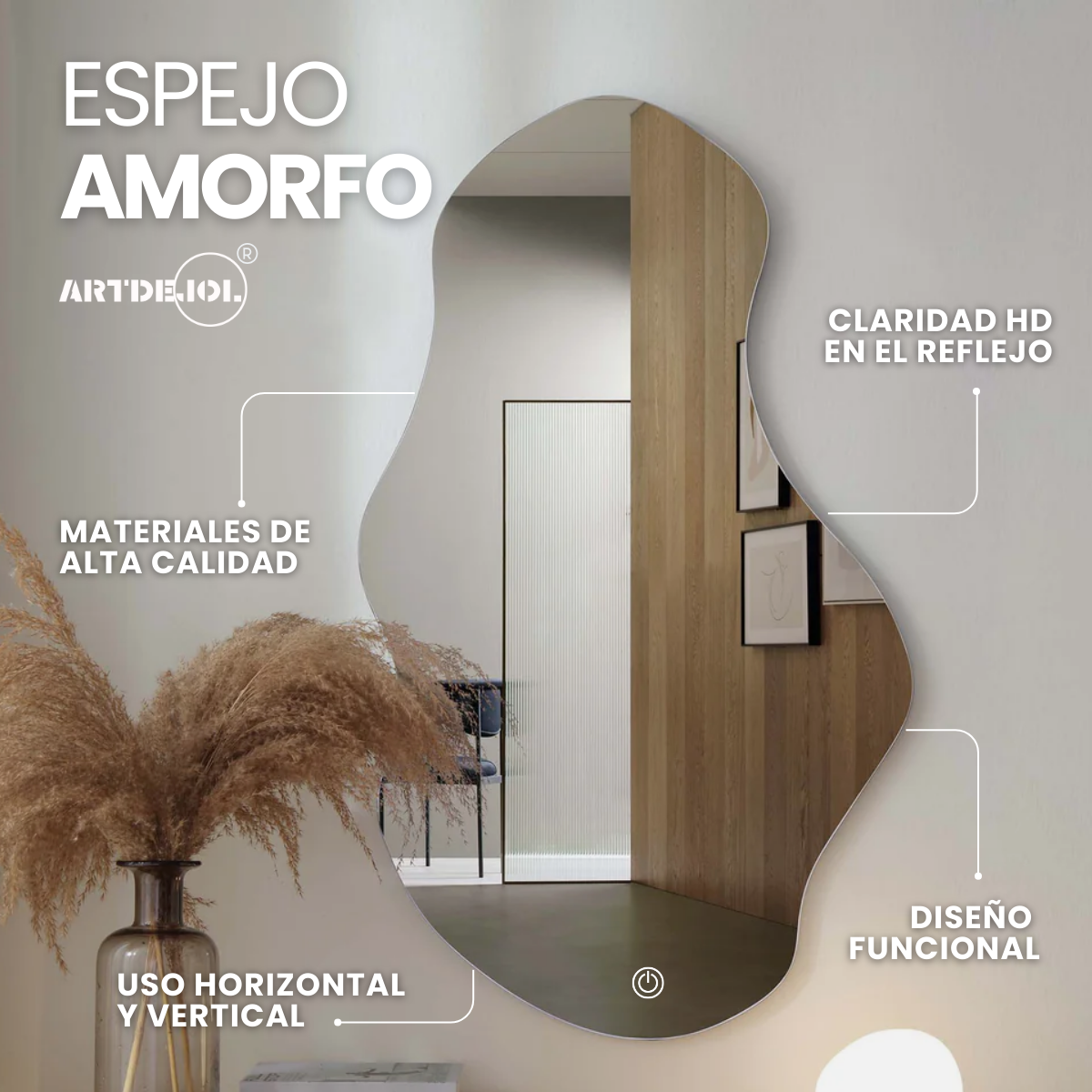 Foto 2 | Espejo Led Touch Luz Cálida Forma Irregular 70x120 Cm Imagen Hd