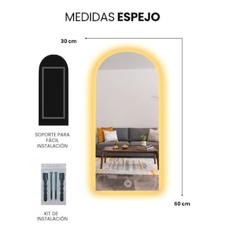 Foto 4 | Espejo con Luz Led Touch Cálida Forma Arco 30 X 60 cm