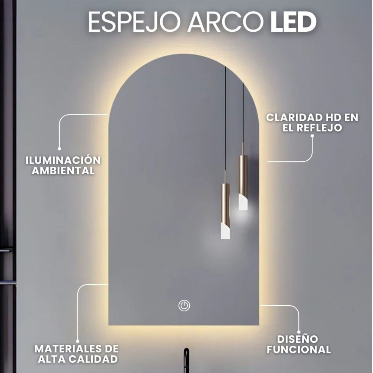 Foto 4 pulgar | Espejo con Luz Led Touch Cálida Forma Arco 60 X 120 cm