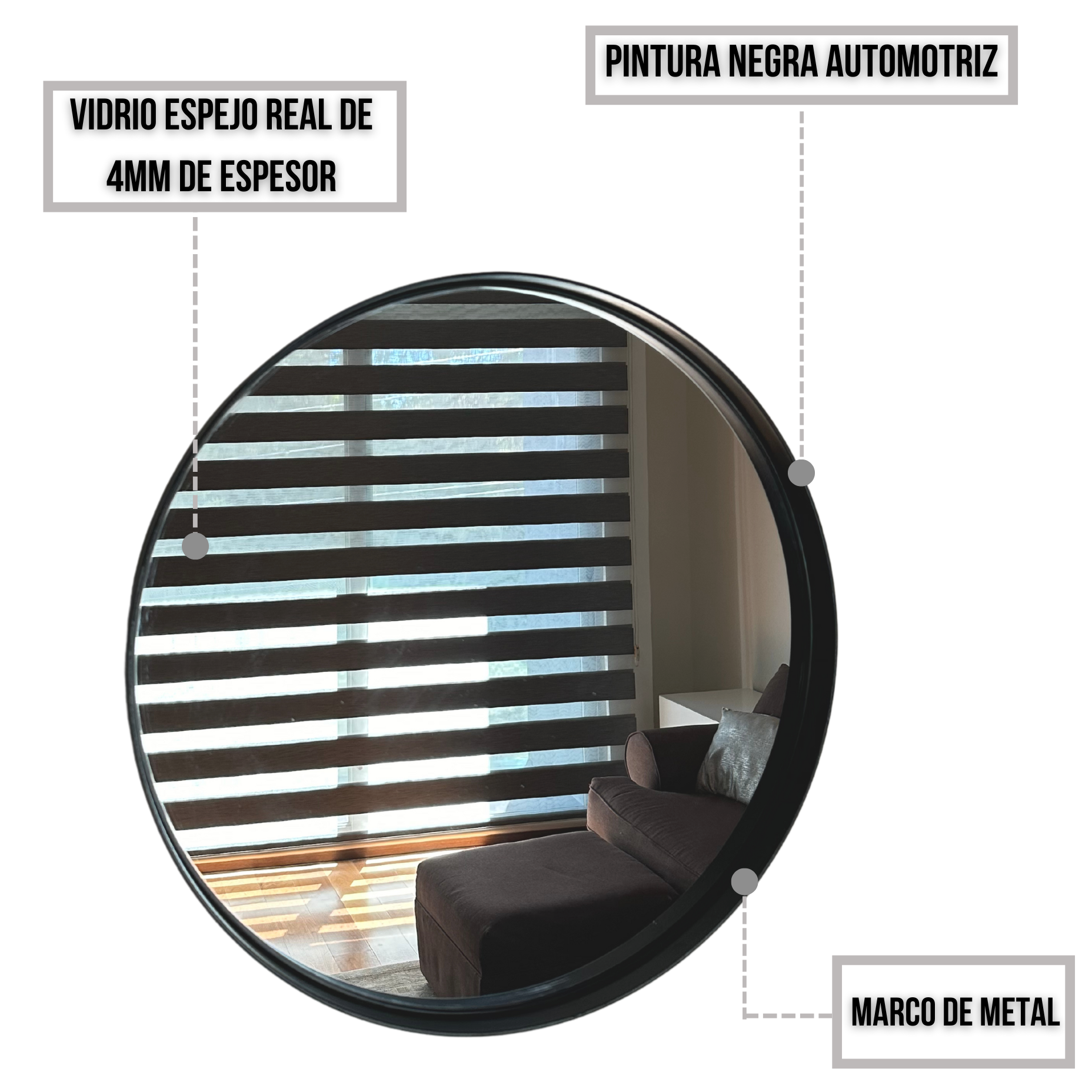 Foto 5 | Espejo 80 cm Marco de Metal Negro de Pared