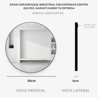 Foto 6 | Espejo 80 cm Marco de Metal Negro de Pared