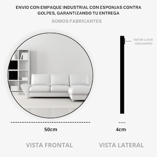 Foto 5 | Espejo 50 cm Negro Marco de Metal de Pared
