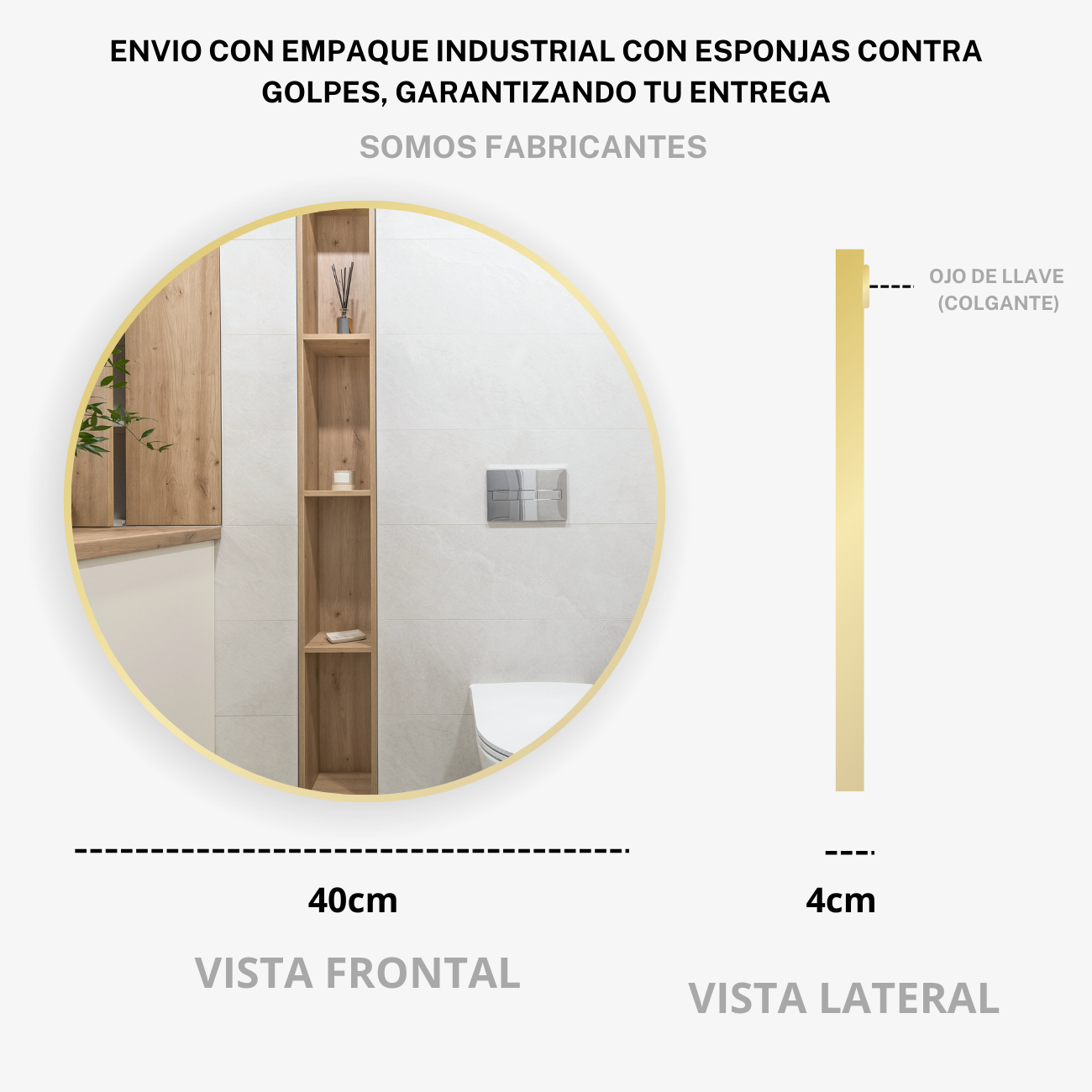 Foto 6 | Espejo 40 cm Color Oro Marco de Metal