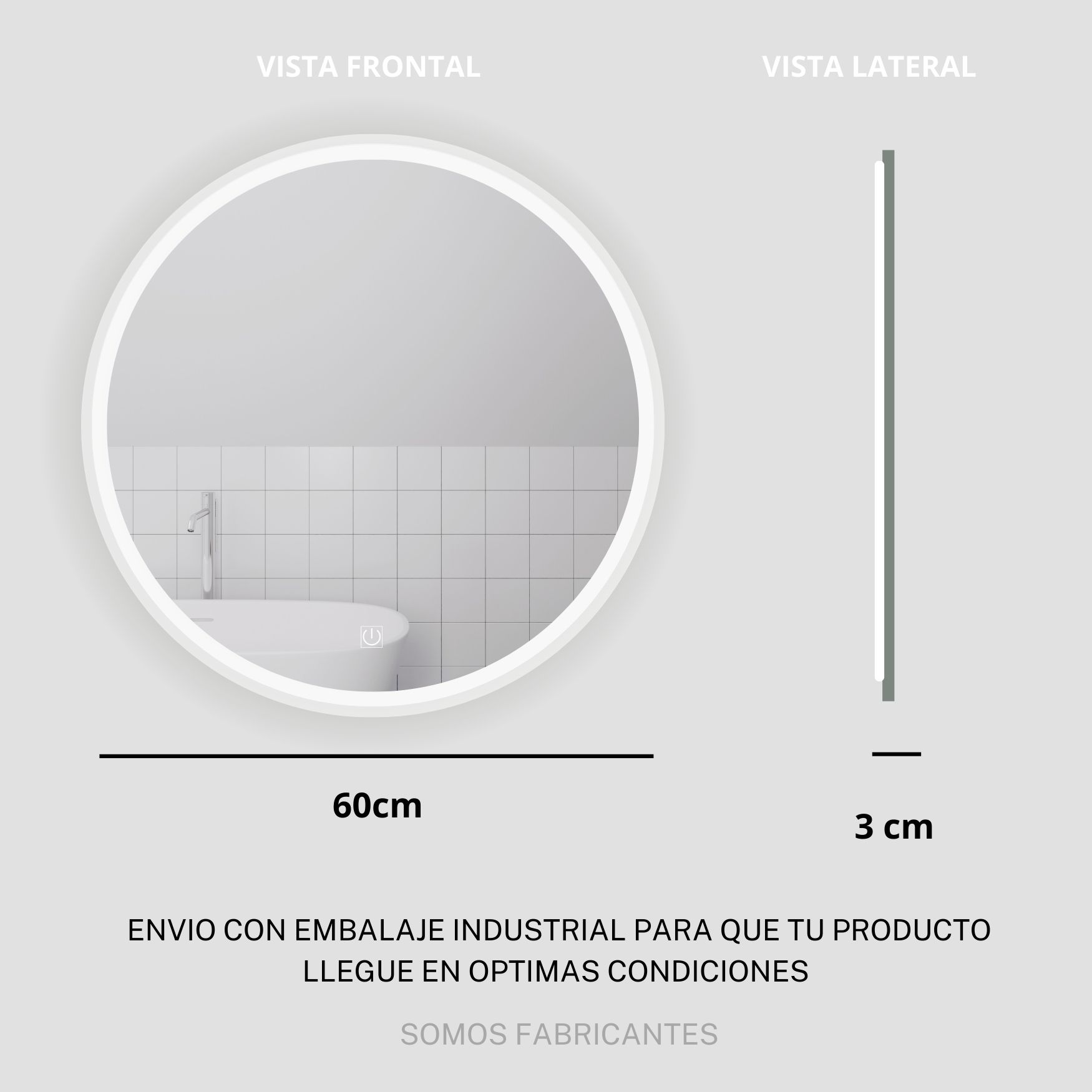 Foto 3 | Espejo 60cm Luz Led Touch Dimmer
