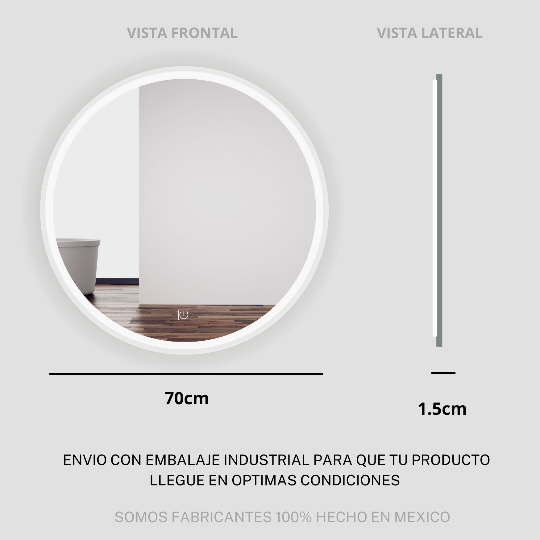 Foto 3 | Espejo 70 cm Luz Led Touch para Baño