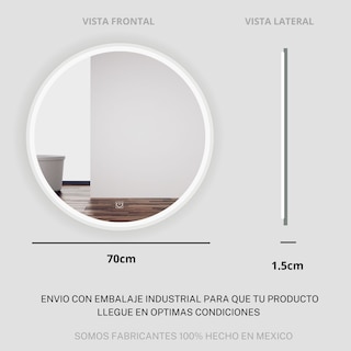 Foto 3 | Espejo 70 cm Luz Led Touch para Baño