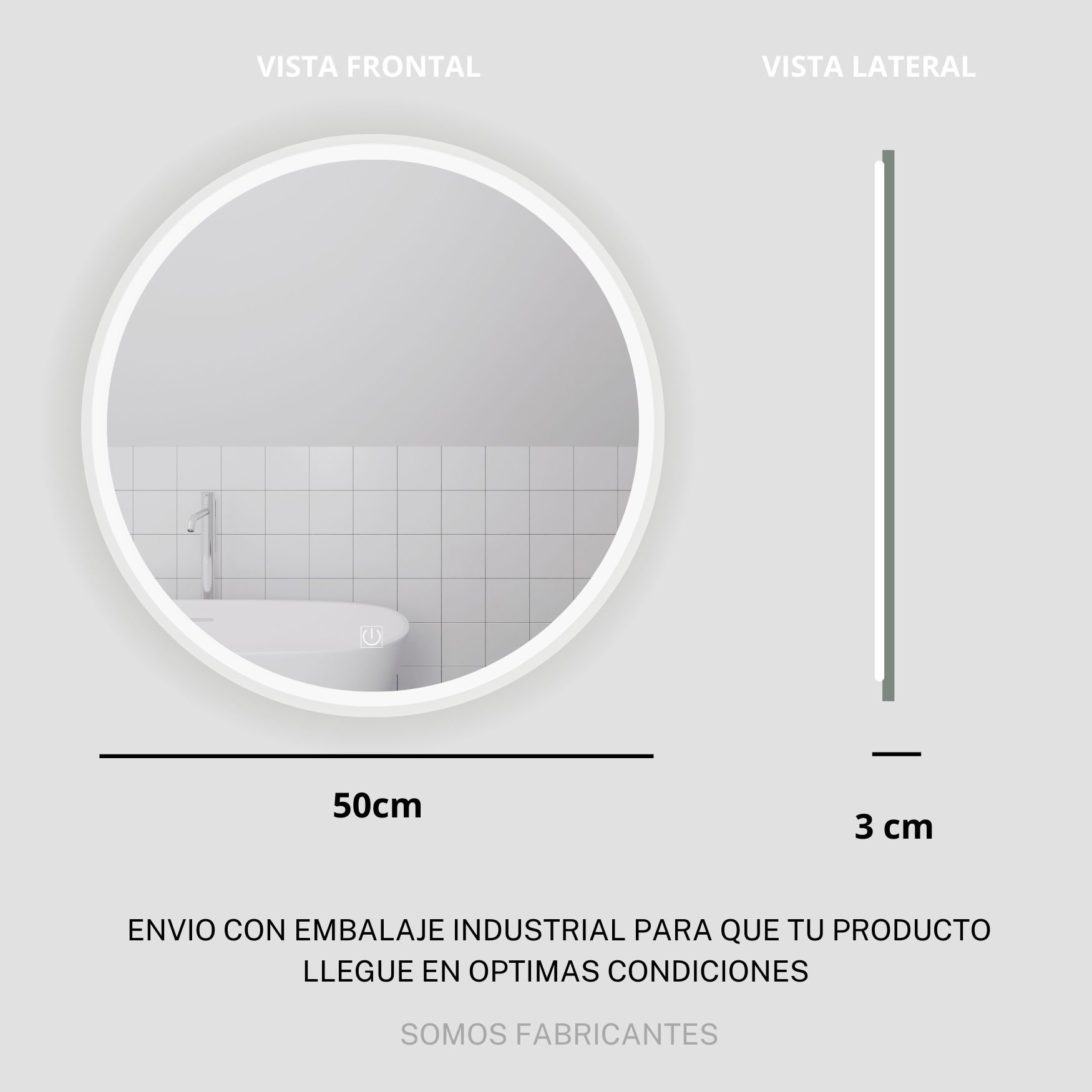Foto 5 | Espejo 50 cm Luz Led Touch Dimmer para Baño