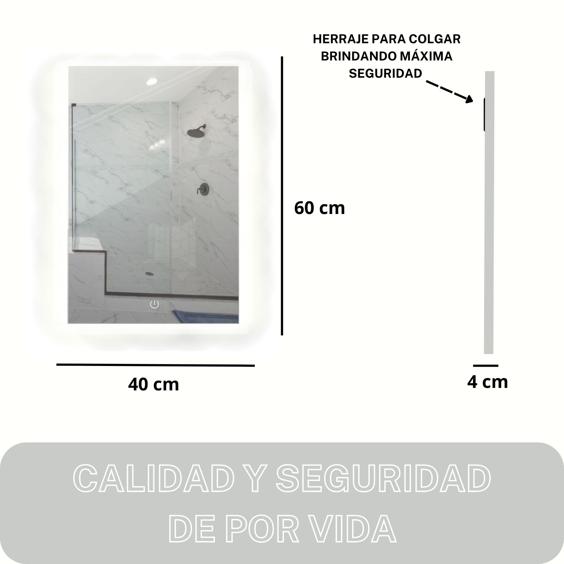 Foto 6 pulgar | Espejo 40 x 60cm Luz Led Blanca Touch para Baño