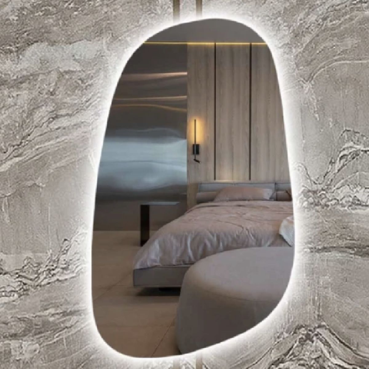 Espejo Led Cálida Forma Orgánica Irregular Bruma 100 x 80 cm