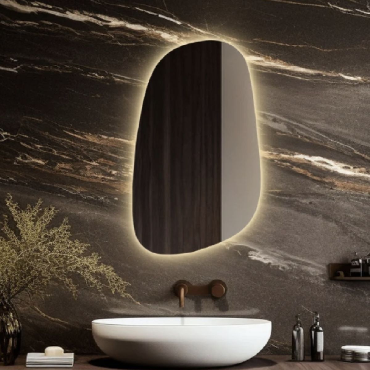 Foto 3 pulgar | Espejo Led Cálida Forma Orgánica Irregular Bruma 100 x 80 cm