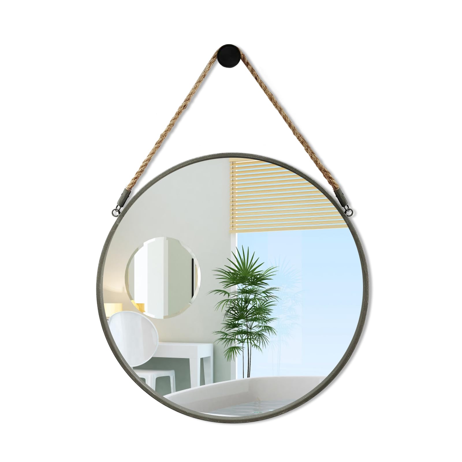 Foto 1 | Espejo De Pared Pozino Redondo De 38 Cm Para Colgar En Forma De Cuerda, Gris - Venta Internacional.