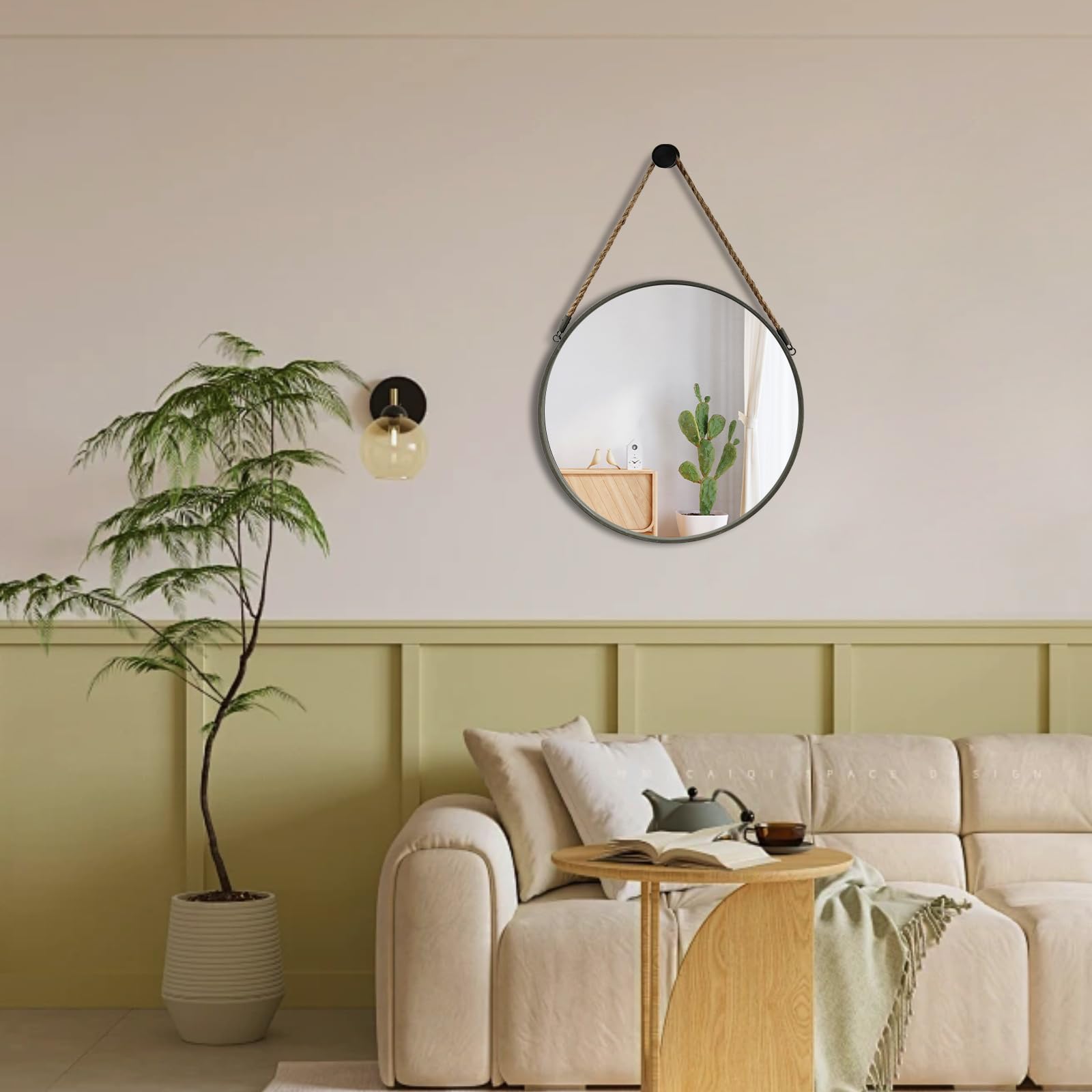 Foto 4 pulgar | Espejo De Pared Pozino Redondo De 38 Cm Para Colgar En Forma De Cuerda, Gris - Venta Internacional.
