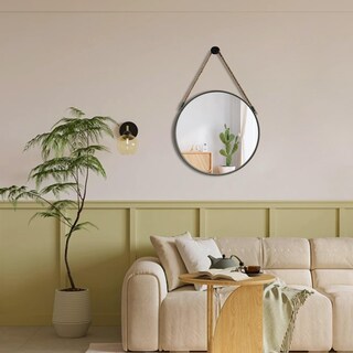 Foto 3 | Espejo De Pared Pozino Redondo De 38 Cm Para Colgar En Forma De Cuerda, Gris - Venta Internacional.