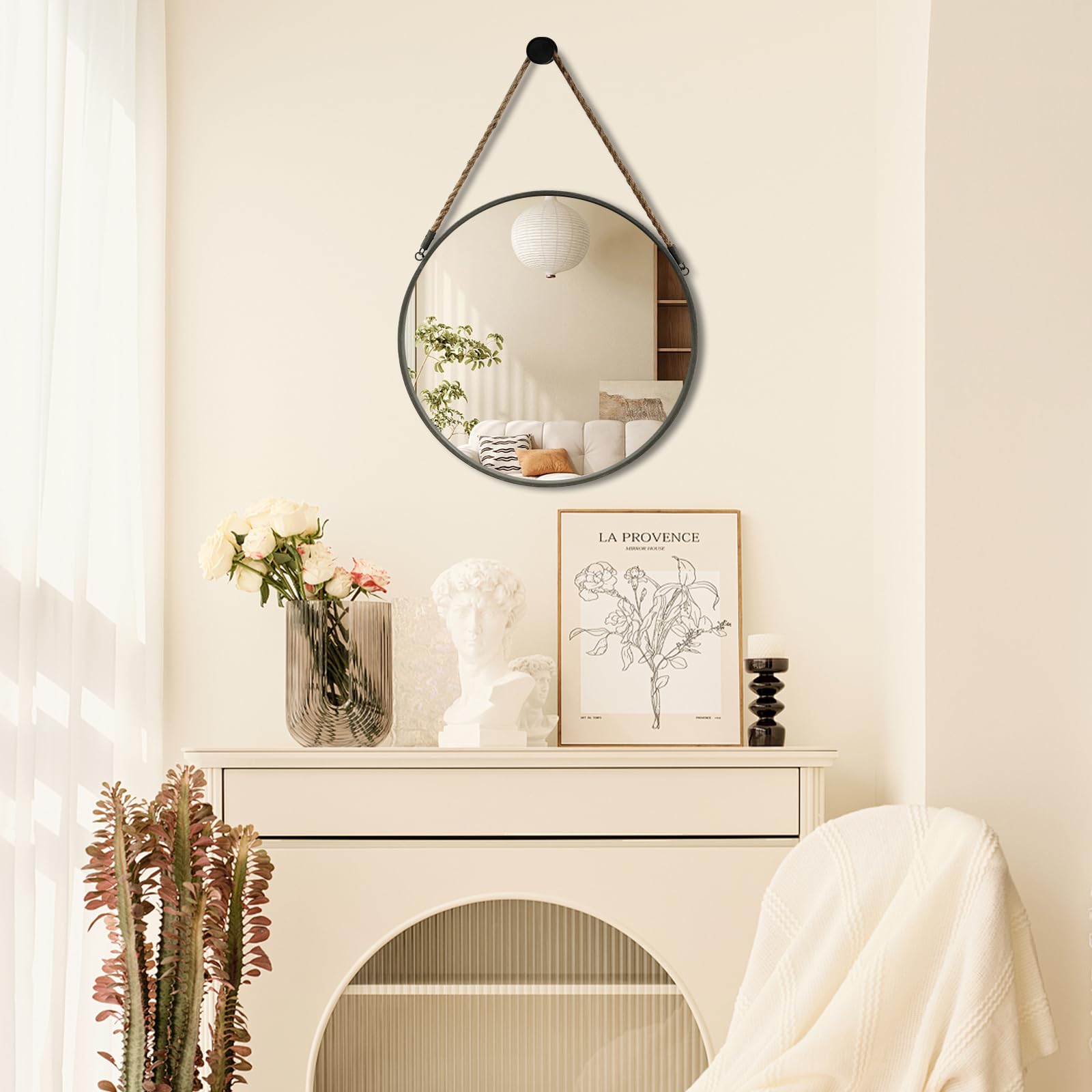 Foto 5 pulgar | Espejo De Pared Pozino Redondo De 38 Cm Para Colgar En Forma De Cuerda, Gris - Venta Internacional.