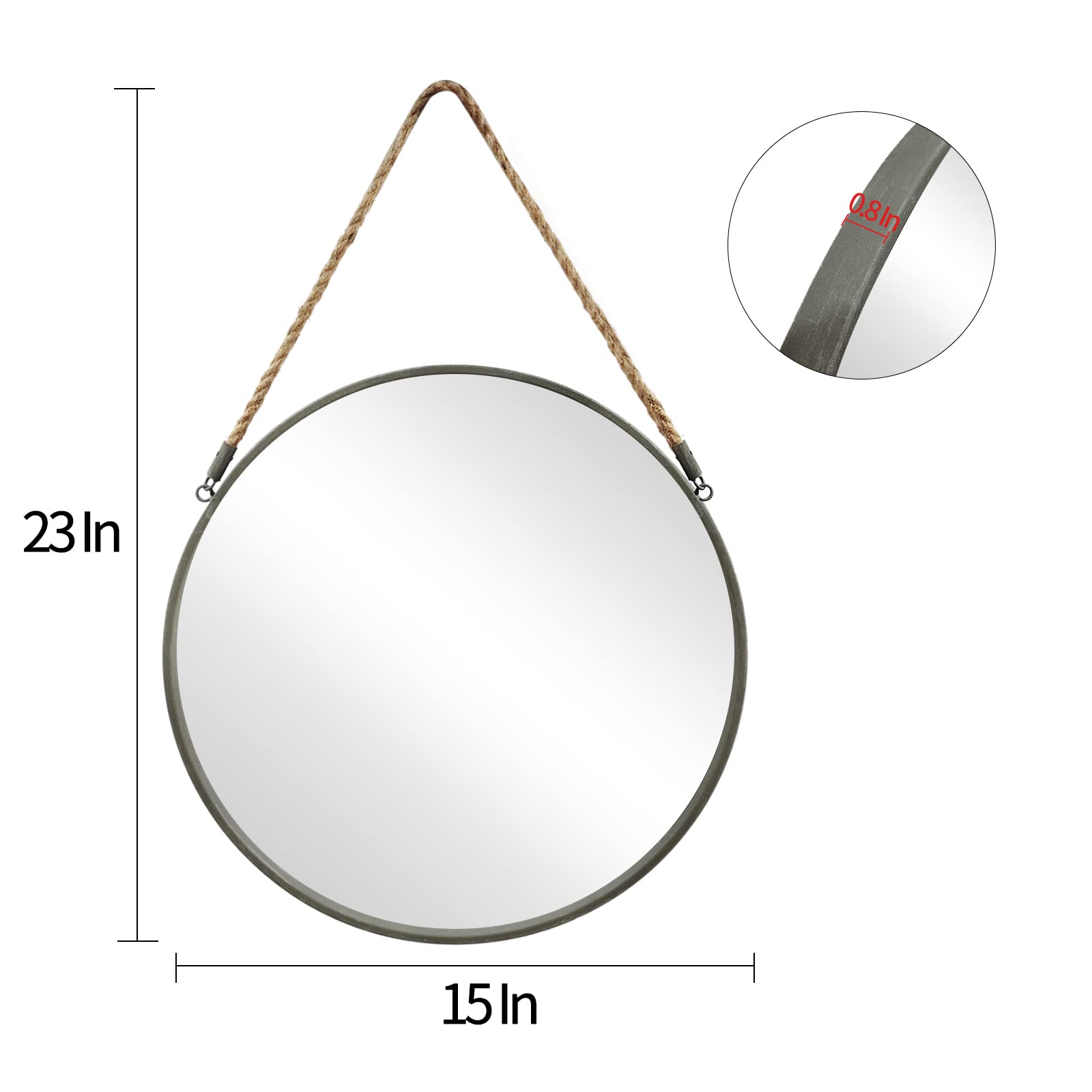 Foto 6 pulgar | Espejo De Pared Pozino Redondo De 38 Cm Para Colgar En Forma De Cuerda, Gris - Venta Internacional.