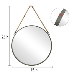 Foto 5 | Espejo De Pared Pozino Redondo De 38 Cm Para Colgar En Forma De Cuerda, Gris - Venta Internacional.