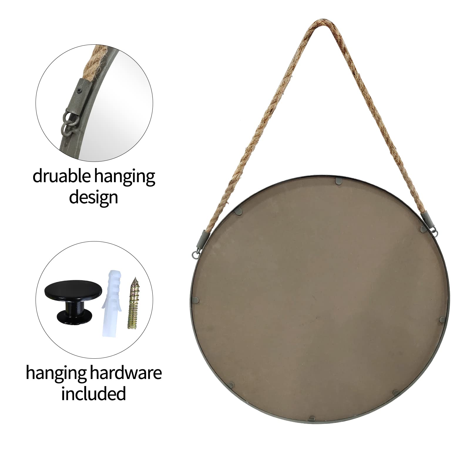Foto 7 pulgar | Espejo De Pared Pozino Redondo De 38 Cm Para Colgar En Forma De Cuerda, Gris - Venta Internacional.