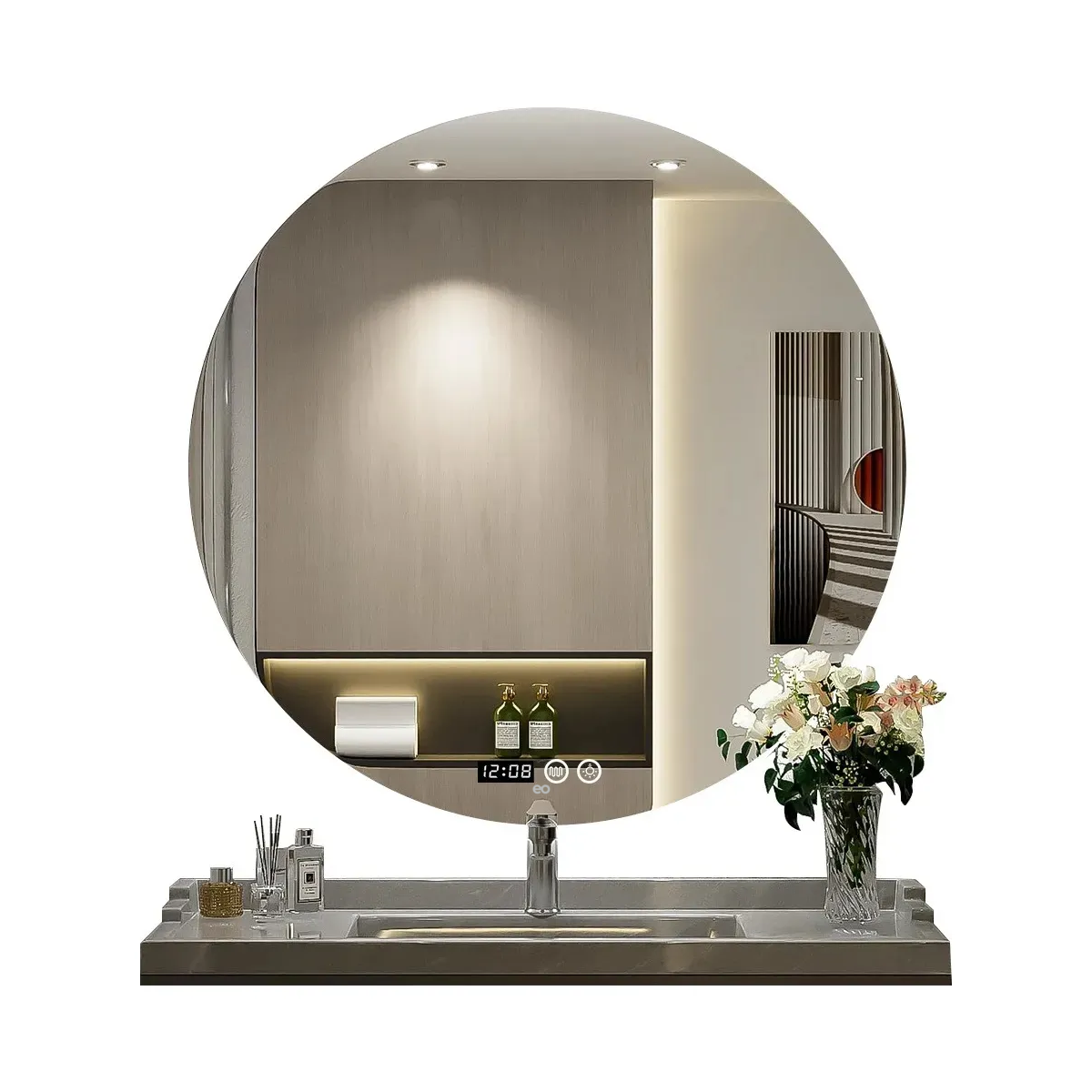 Foto 2 pulgar | Espejo Led Baño Touch 3 Modo Con Función Antivaho 40*40cm Redondo Eo Safe Imports Esi-18927 Plata