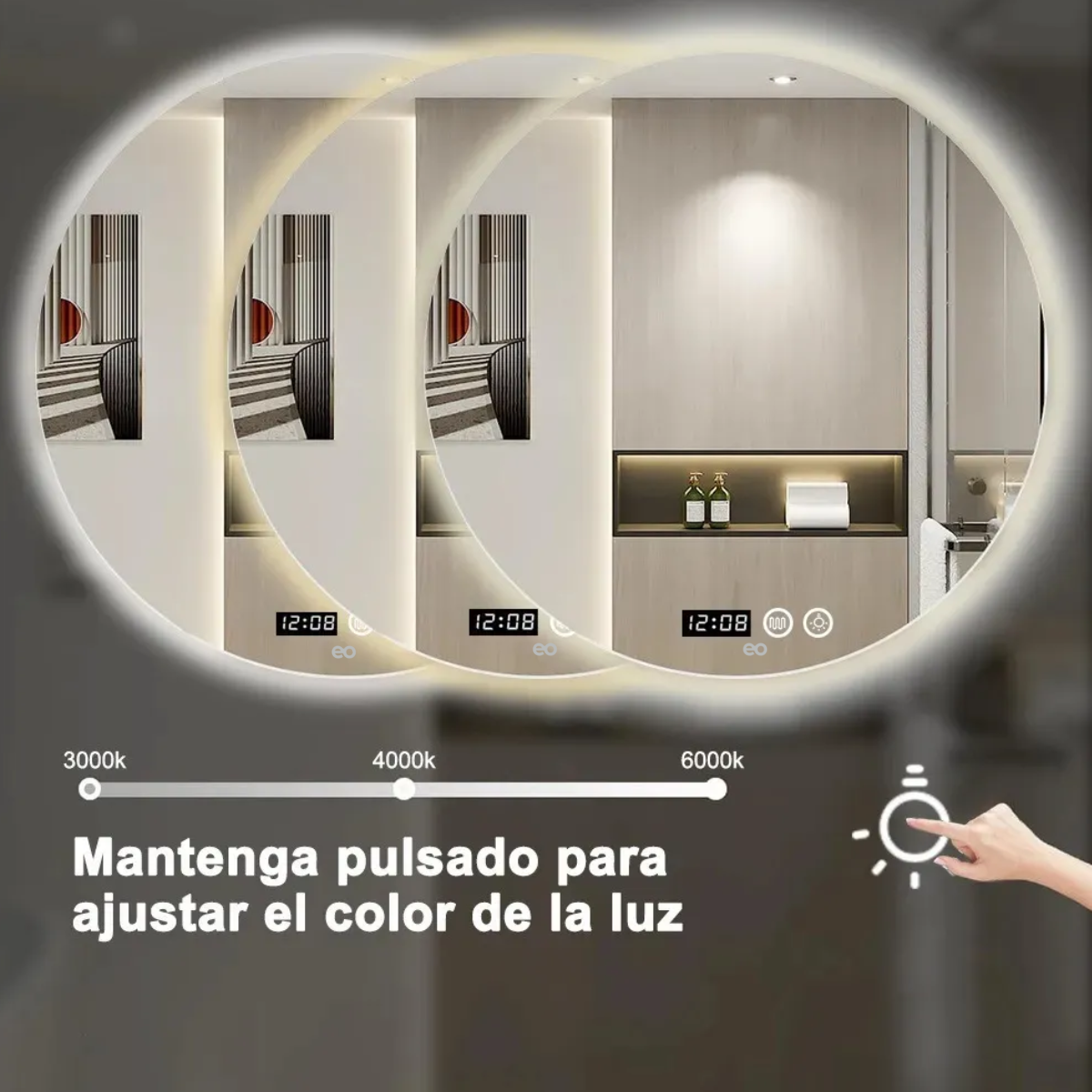 Foto 4 pulgar | Espejo Led Baño Touch 3 Modo Con Función Antivaho 40*40cm Redondo Eo Safe Imports Esi-18927 Plata
