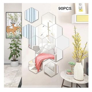 Foto 2 | Juego De Espejos De Pared Acrílicos Con Pegatina Belug, 90 Piezas Plata