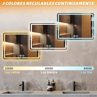 Foto 2 | Espejo Led De Baño Antivaho Touch Tricolor De 50 X 70 Cm Eo Safe Imports Esi-20467 Plata