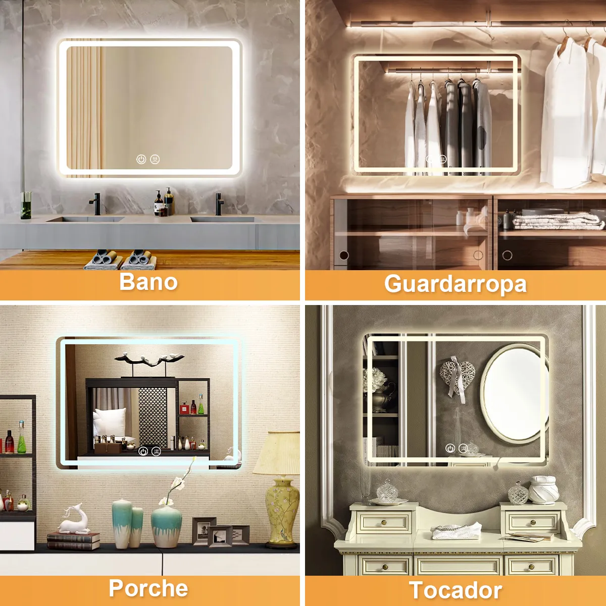 Foto 4 pulgar | Espejo Led De Baño Antivaho Touch Tricolor De 50 X 70 Cm  Eo Safe Imports Esi-20467 Plata