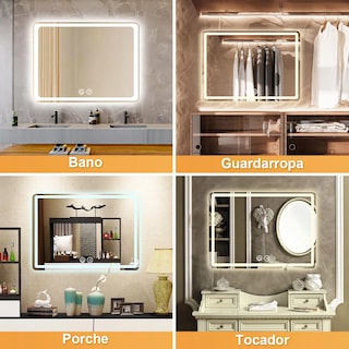 Foto 3 | Espejo Led De Baño Antivaho Touch Tricolor De 50 X 70 Cm Eo Safe Imports Esi-20467 Plata