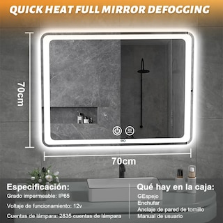 Foto 4 | Espejo Led De Baño Antivaho Touch Tricolor De 50 X 70 Cm Eo Safe Imports Esi-20467 Plata