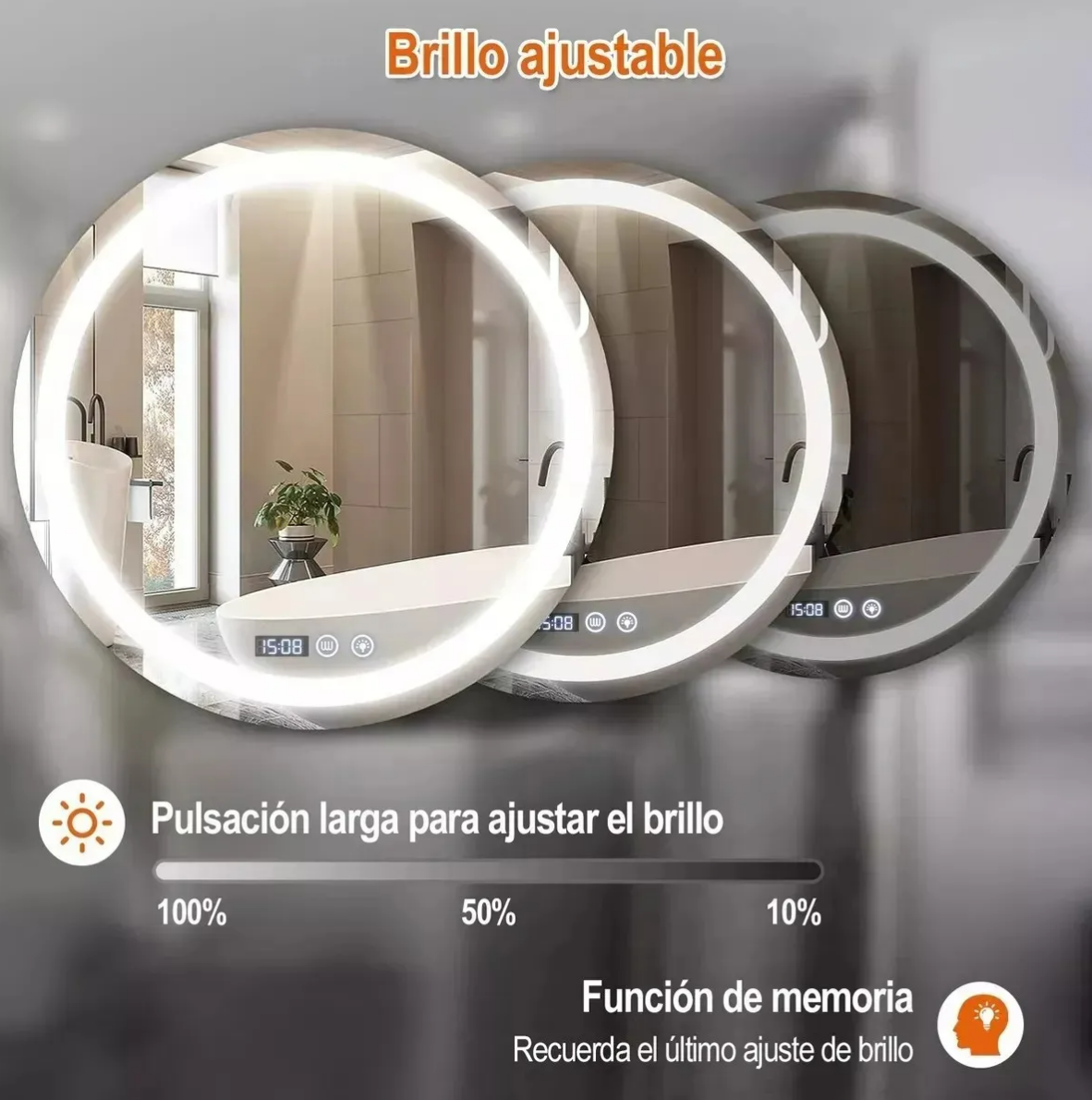 Foto 7 pulgar | Espejo Inteligente Decorativo Moderno Con Luz Led 60 Cm X 60 Cm