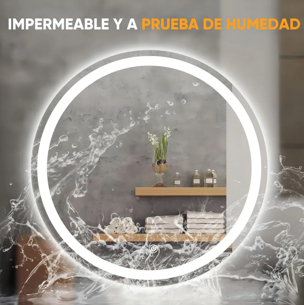 Foto 5 pulgar | Espejo Redondo Con Luz Led Touch Cálida Decorativos Para Baño De 60cm X 60cm 3 Modos