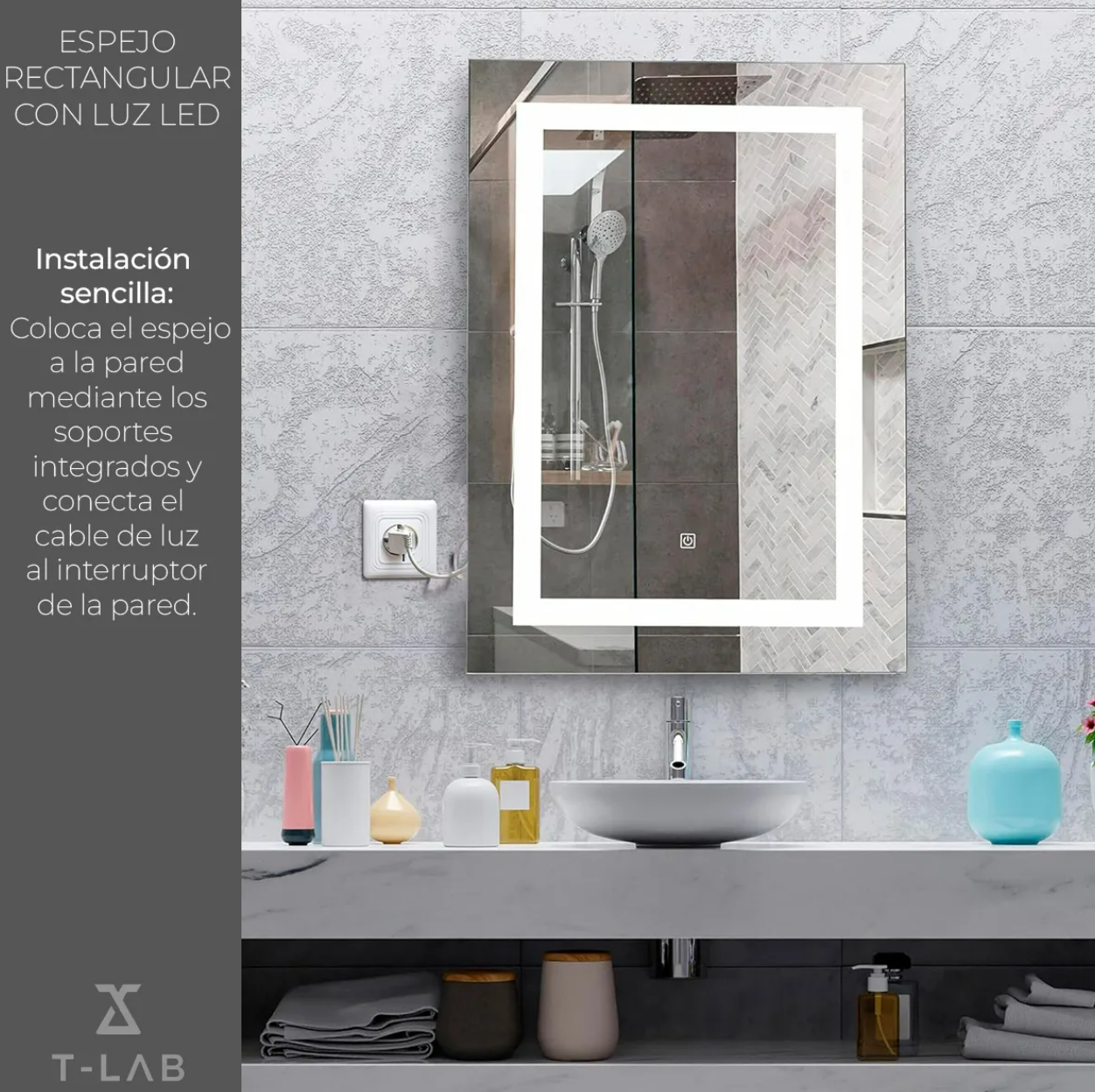Foto 4 pulgar | Espejo Luz Led De Pared Tocador Baño Touch Cambio 3 Luces