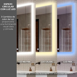 Foto 6 | Espejo Luz Led De Pared Tocador Baño Touch Cambio 3 Luces